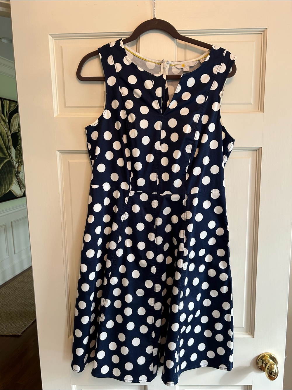 Boden Navy and White Polka Dot Sleeveless Dress